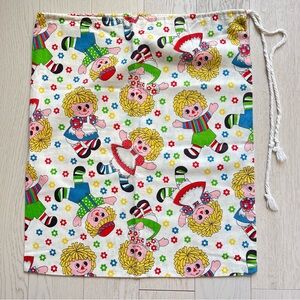 Vintage 1970s Raggedy Ann Andy Cotton Drawstring Laundry Carry All Storage Bag